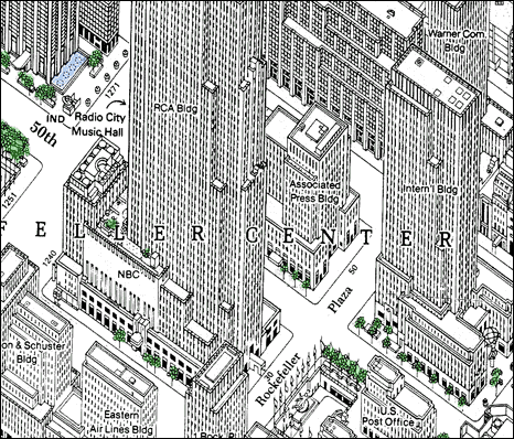 The isometric map of Midtown Manhattan, (c) The Manhattan Map Company 1989